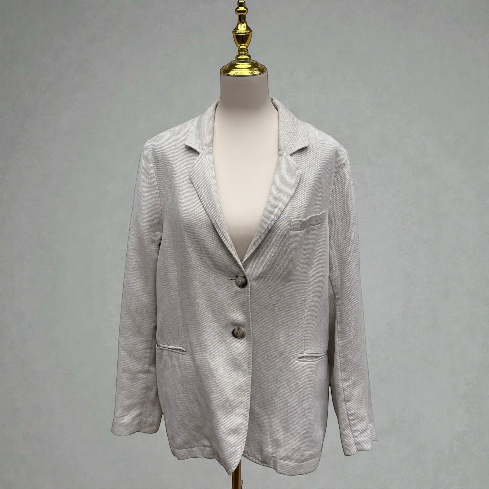 Peruvian Connection Belda Blazer Sz 16 Linen Blend Twill Cream Quiet Luxury